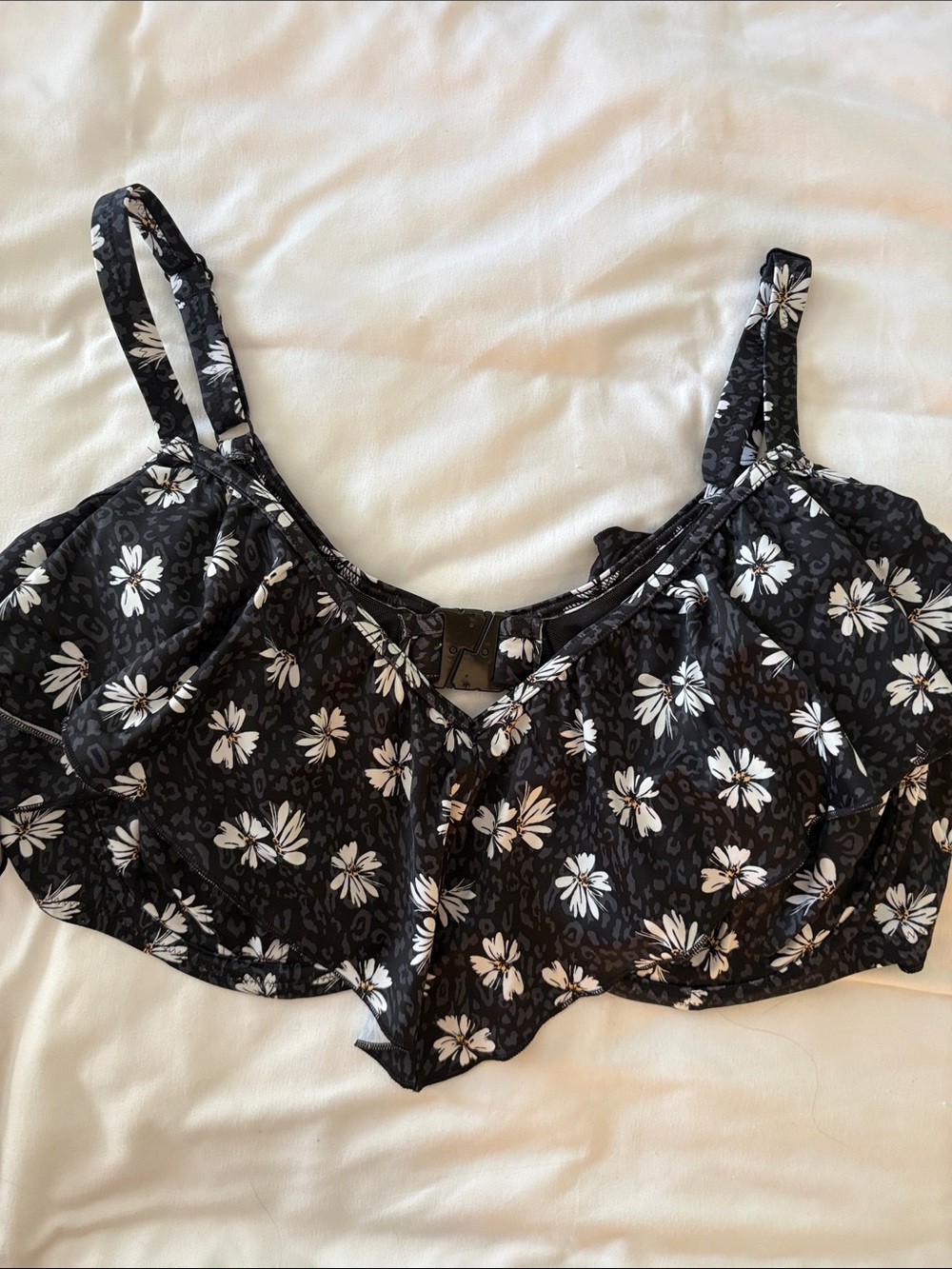 Elomi Black Floral Bikini Top with White Daisy Print